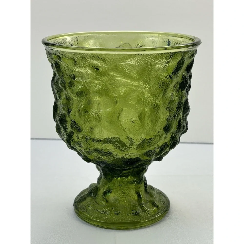 Vintage EO Brody M3000 Olive Green Textured Pedestal Glass Vase Planter 7